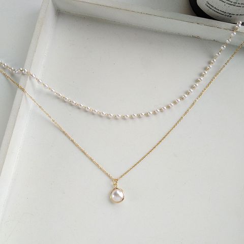 Simple Double-layer Metal Pearl Necklace