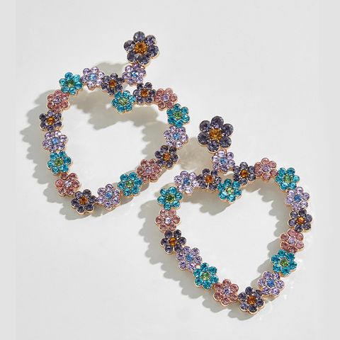 Fashion Heart-shape Flower Colorful Diamond Earrings