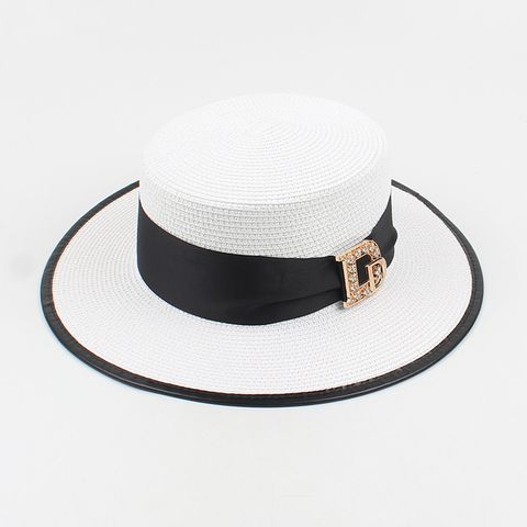 Fashion Sunscreen Letters Rhinestone Flat Top Straw Hat