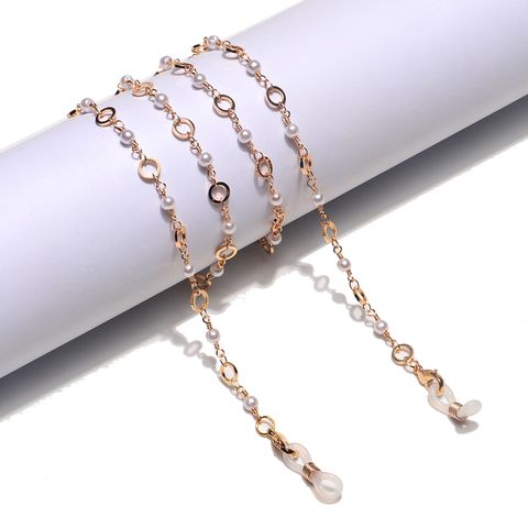 Fashion Gold Pearl Hollow Round Glasses Chain