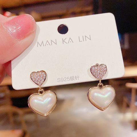 Fashion Diamond-studded Pearl Heart-shape Earrings