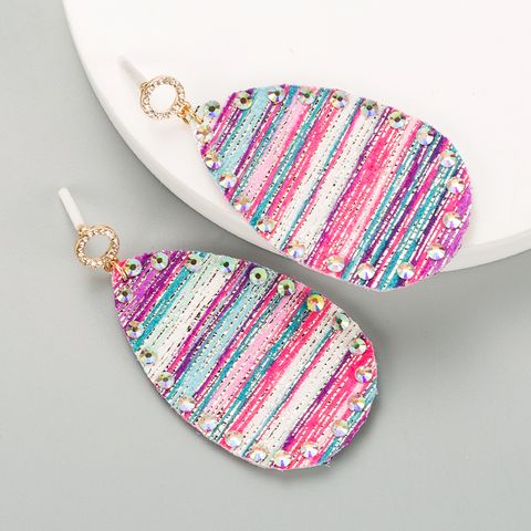 1 Pair Bohemian Stripe Water Droplets Plating Inlay Pu Leather Alloy Rhinestones Gold Plated Earrings