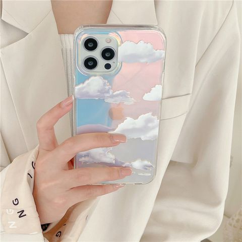 Ins Korean-style Laser White Cloud  12/11pro Phone Case For  8plus/se2/x All-inclusive Soft Case