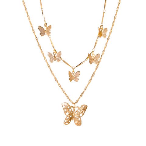 Fashion Hollow Double Butterfly Metal Necklace