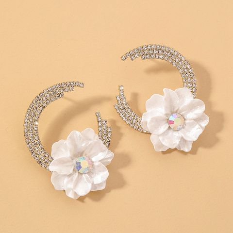 Retro Moon Flower Rhinestone Earrings