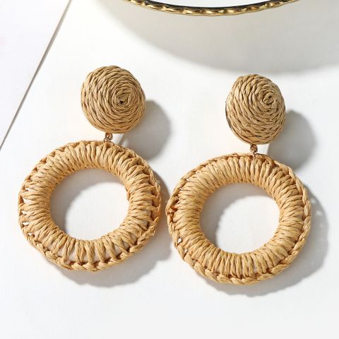 Bohemian Hand-woven Geometric Circular Rattan Earrings