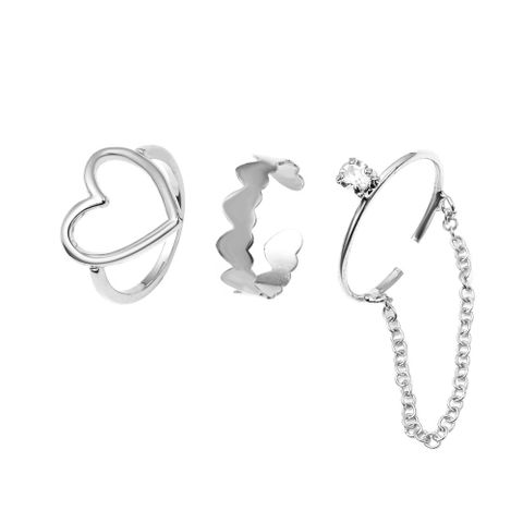 Retro Heart-shaped Chain Opening Adjustable Hollow Ring 3 Pieces