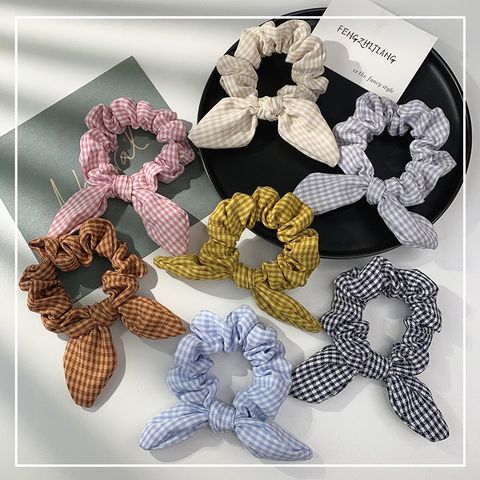 Wholesale Simple Plaid Bow Fabric Hair Scrunchies