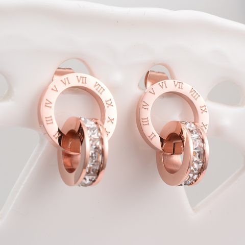 Fashion Heart Plating Titanium Steel Artificial Diamond 18K Gold Plated Rose Gold Plated Earrings