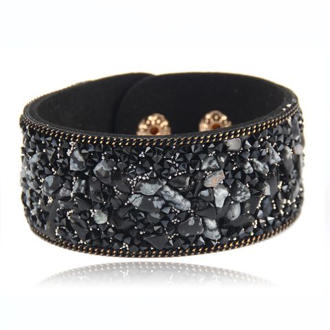 Fashion Gems Gravel Leather Irregular Crystal Bracelet