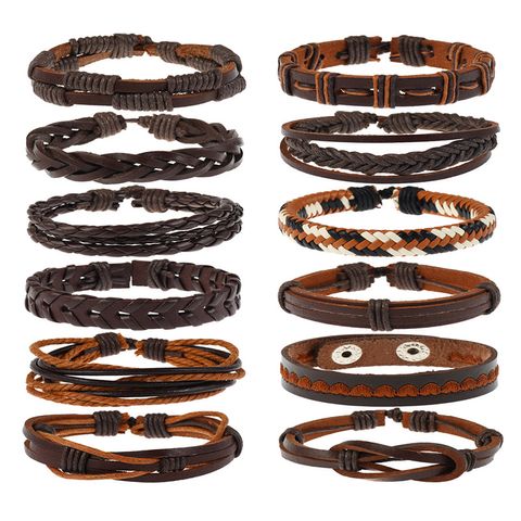 Retro Cowhide Woven Bracelet Combination 12-piece Set