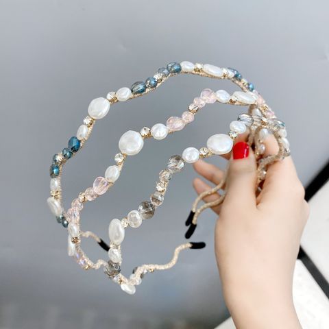 Korean Style Wave Pearl Leaf Headband Wholesale