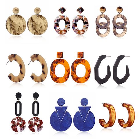 Boucles D&#39;oreilles En Acrylique Géométrique De Couleur Contrastée Coréenne
