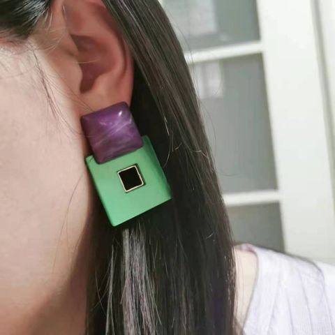 Texture Square Geometric Acrylic Contrast Color Earrings