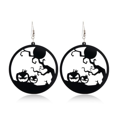 New Pumpkin Witch Black Cat Round Acrylic Halloween Earrings