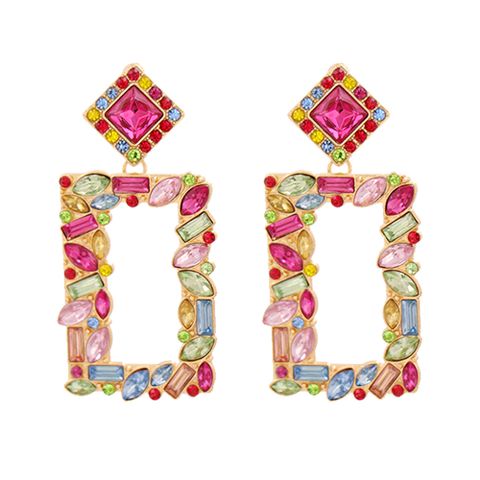 Fashion Rectangular Alloy Colored Diamond Earrings