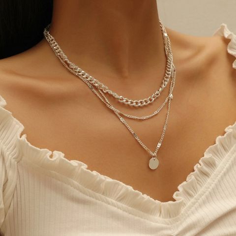 Simple Silver Iron Multi-layer Alloy Necklace Wholesale