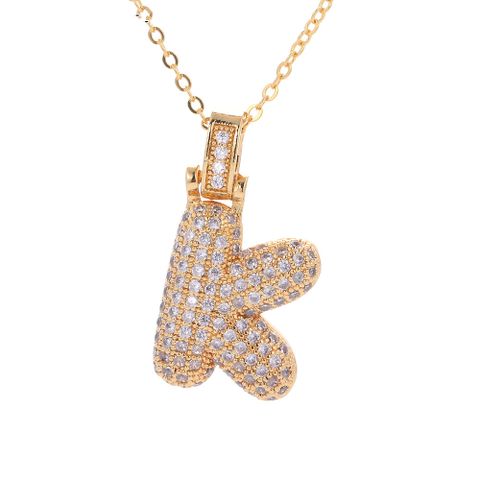Fashion Copper Plated Real Gold Micro-inlaid Zircon Letter Pendant Necklace