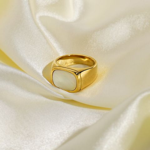 Mode Rechteckige Weiße Schale Edelstahl Ring
