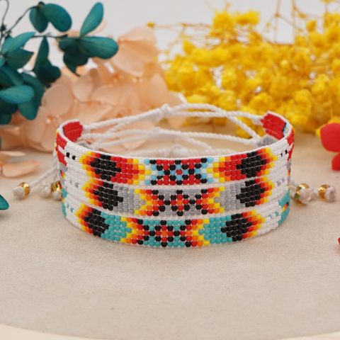 Ethnic Geometric Gradient Hand-woven Beaded Couple Bracelet