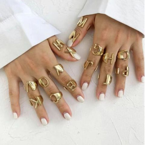 Ins Internet Celebrity Same Style Brass English Letters Ring Female Fashion European And American Cold Style Open-end Personality Ring Knuckle Ring