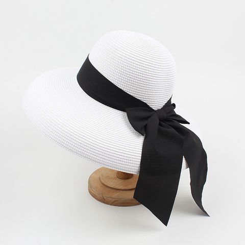 Fashion Bow Sunshade Sunscreen Foldable Big Brim Straw Hat