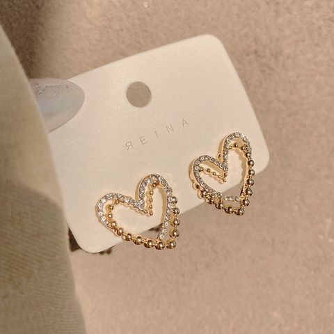 Simple Diamond-studded Double-layer Hollow Love Stud Earrings