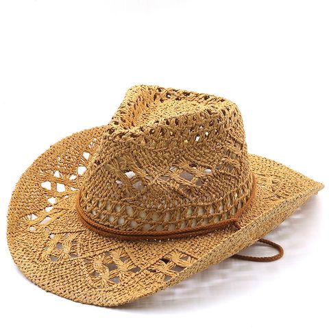 Sombrero De Paja Tejido A Mano Vaquero Protector Solar De Moda