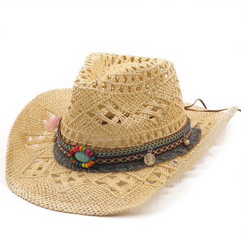 Sombrero De Paja De Vaquero Tejido A Mano Natural De Moda
