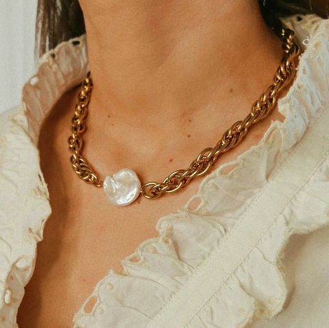 Mode Vergoldete Edelstahl Dicke Kette Perlenkette