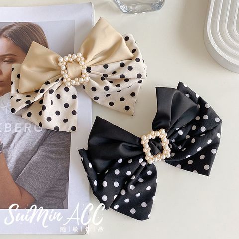 Korean Style Wave Dot Big Bow Pearl Hairpin