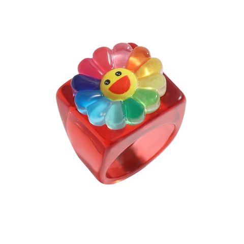 Wholesale Jewelry Resin Acrylic Blooming Smiley Ring Nihaojewelry