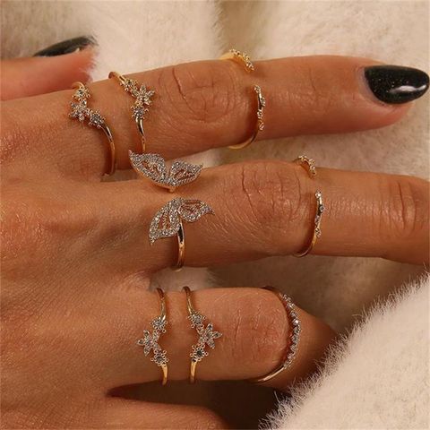 Bohemian Style Diamond Butterfly Joint Ring 8-piece Set