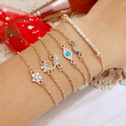 Simple Butterfly Diamond Leaf Eye Flower Turquoise Bracelet Six-piece Set