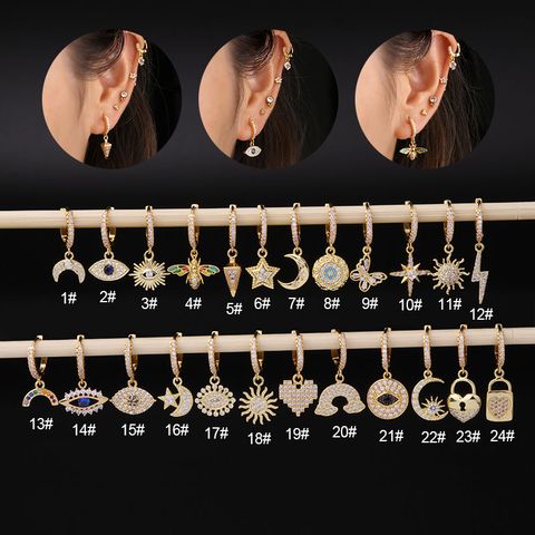 Ear Cartilage Rings & Studs Insect Copper Plating Artificial Gemstones