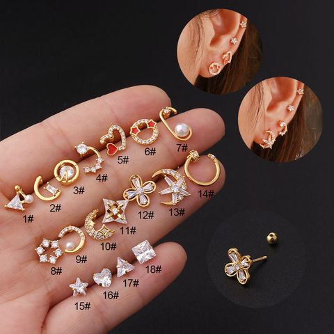 Ear Cartilage Rings & Studs Geometric Copper Plating Artificial Gemstones