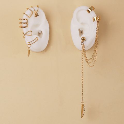 Wholesale Jewelry Simple Geometric Leaf Pendant Pierced Ear Clip Set