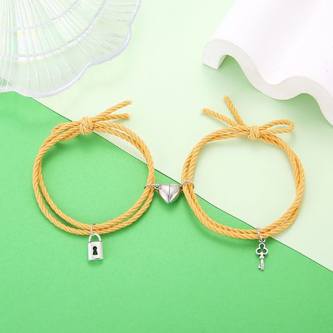 Wholesale Jewelry Simple Rubber Band Rope Heart Key Lock Couple Bracelet Set Nihaojewelry