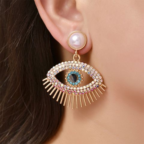 Wholesale Jewelry Alloy Diamond-studded Pearl Eye-shaped Earrings Nihaojewelry