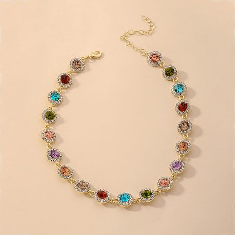 Wholesale Jewelry Colorful Round Inlaid Rhinestone Clavicle Chain Retro Style Necklace Nihaojewelry