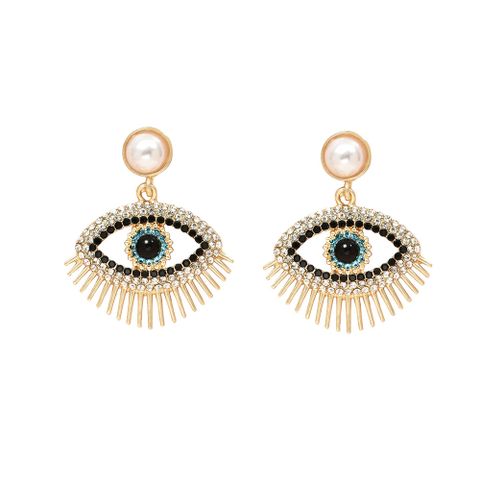 Wholesale Jewelry Alloy Diamond-studded Pearl Eye-shaped Earrings Nihaojewelry