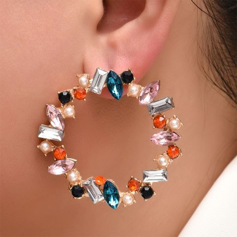 Nihaojewelry Wholesale Jewelry New Simple Diamond-studded Rhinestone Big Circle Earrings