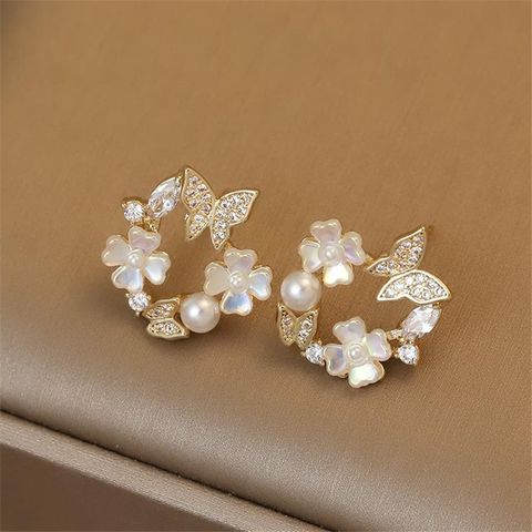 Wolesale Jewelry Pearl Flower Butterfly Korean Style Earrings Nihaojewelry