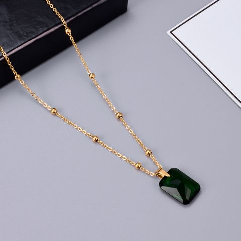 Wholesale Jewelry Emerald Big Zircon Square Pendant Fashion Necklace Nihaojewelry