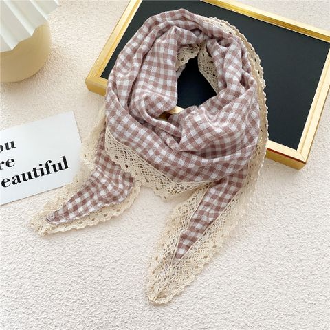 Nihaojewelry Wholesale Fashion Plaid Cotton And Linen Lace Edge Scarf
