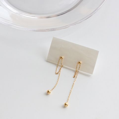 Wholesale Jewelry Small Golden Ball Chain Tassel Titanium Steel Earrings Nihaojewelry