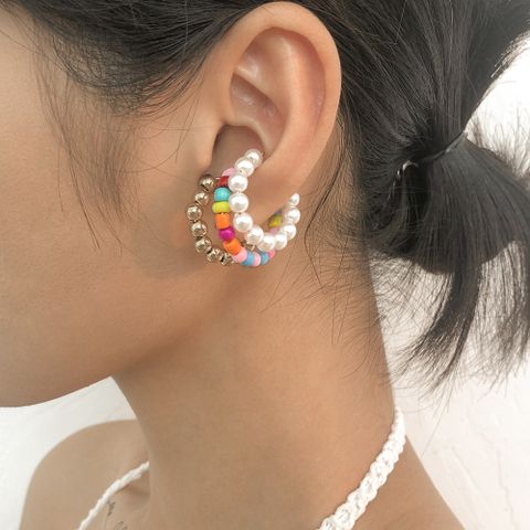 Wholesale Jewelry Pearl C-shaped Beaded Earrings Nihaojewelry