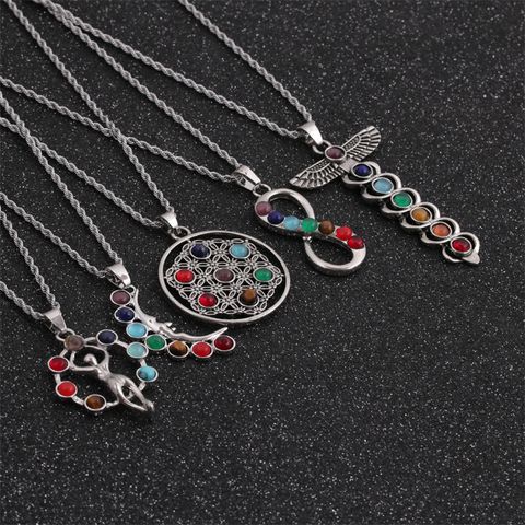 Seven Chakra Pendant Crystal Gem Alloy Inlaid Ethnic Style Necklace Wholesale Jewelry Nihaojewelry