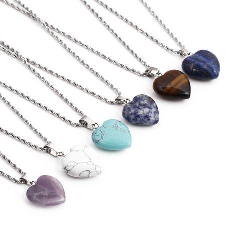 Natural Stone Peach Heart Pendant Fashion Necklaces Wholesale Jewelry Nihaojewelry