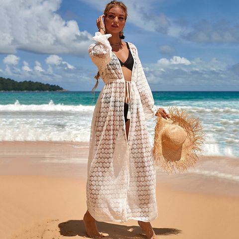 Wholesale Circle Pattern Lace Long Sunscreen Cardigan Bikini Blouse Nihaojewelry